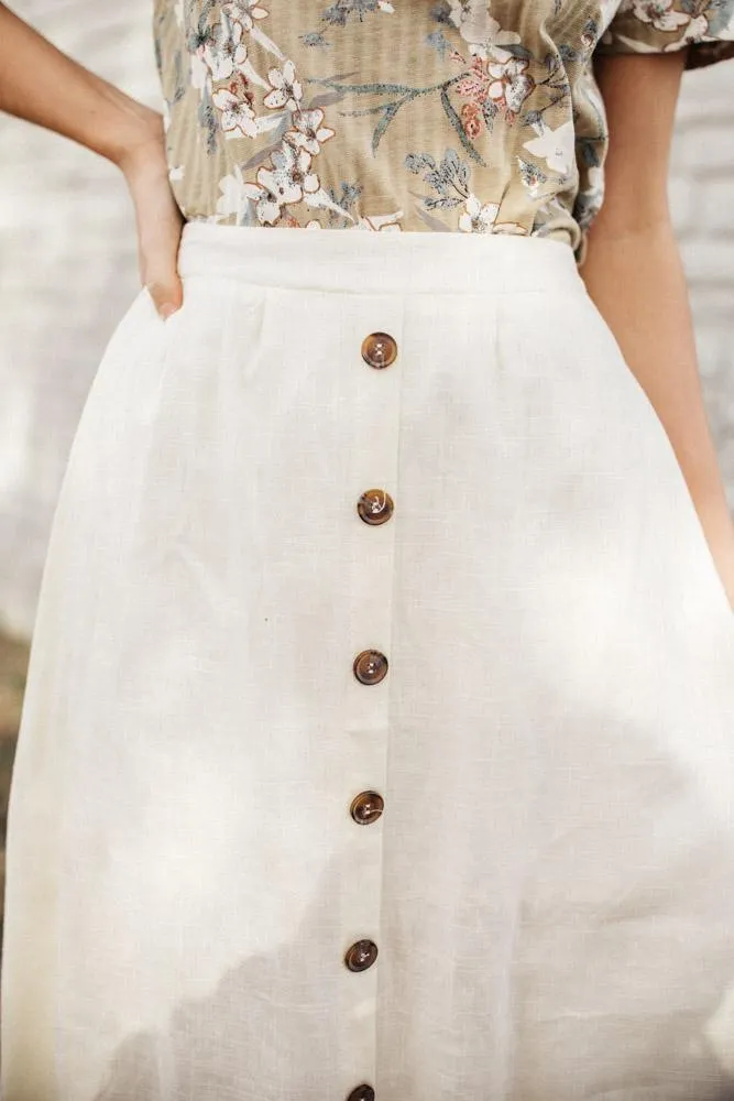 Etta Linen Midi Skirt in Cream