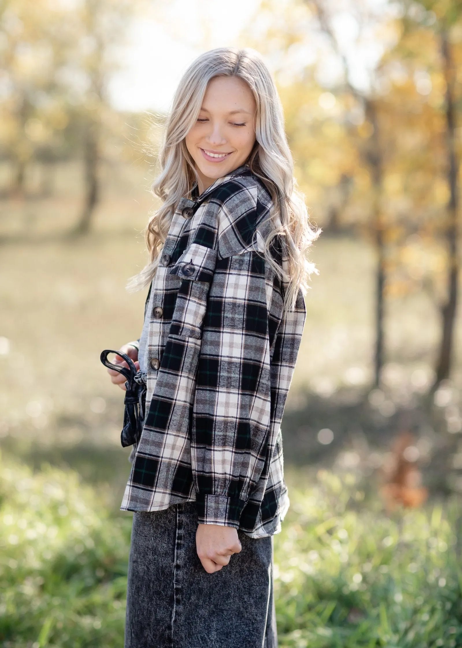 Faux Fur Lined Plaid Button Down Shacket-FINAL SALE