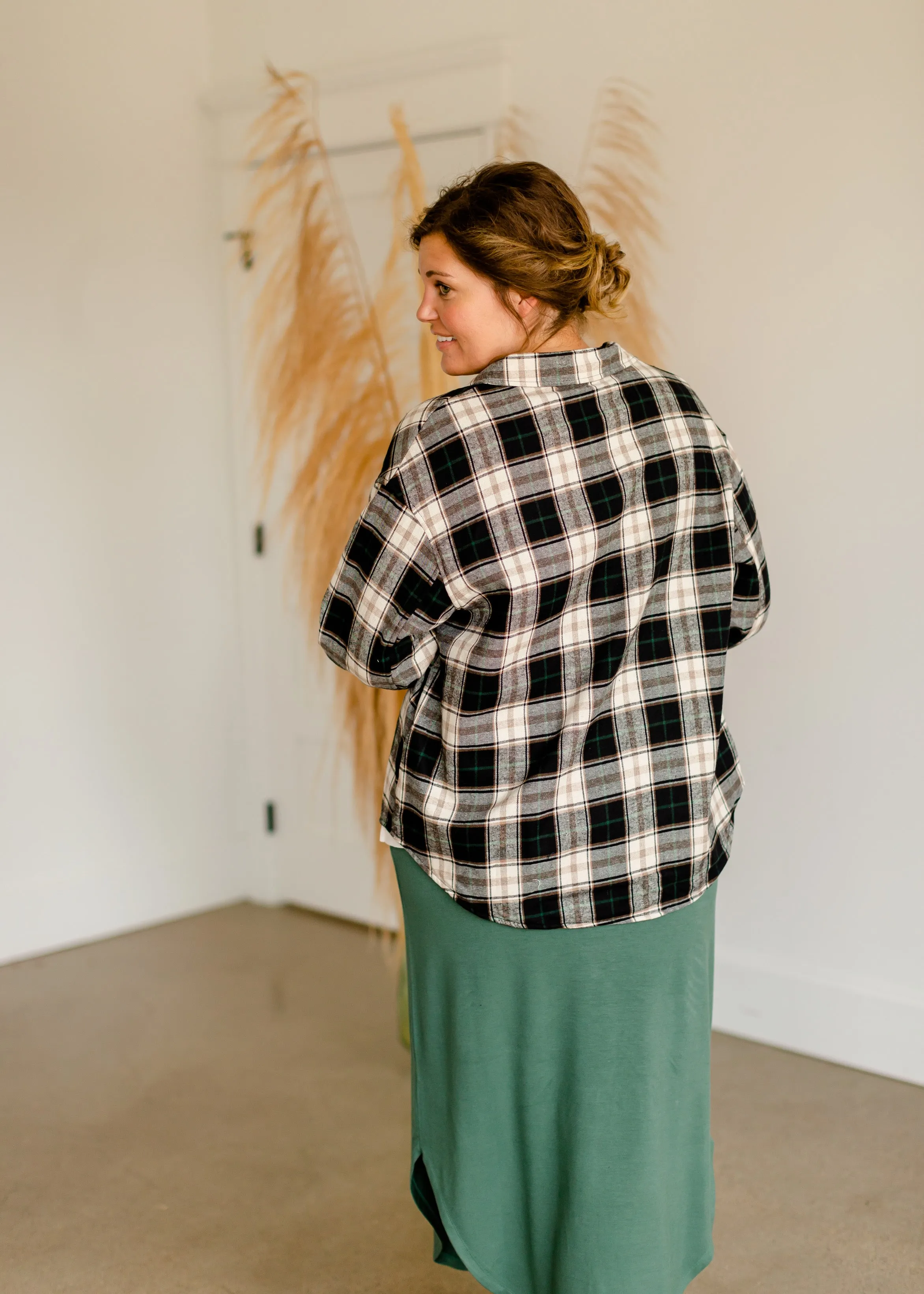 Faux Fur Lined Plaid Button Down Shacket-FINAL SALE