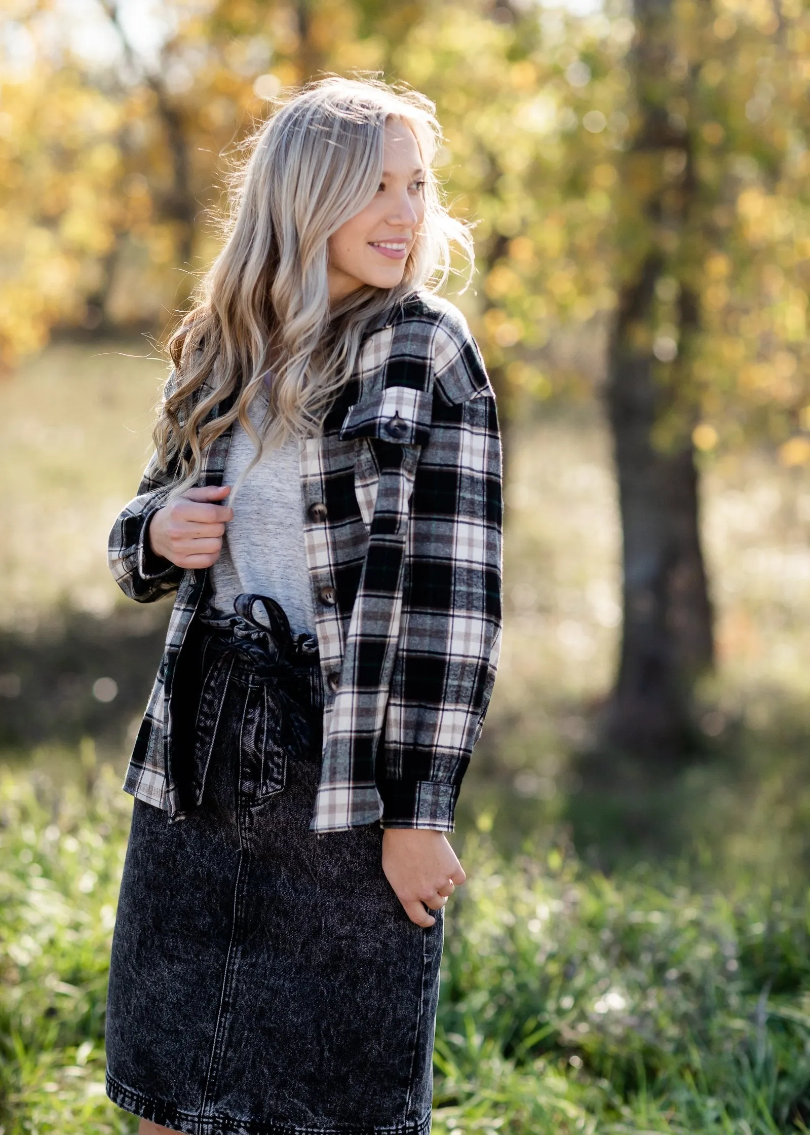 Faux Fur Lined Plaid Button Down Shacket-FINAL SALE