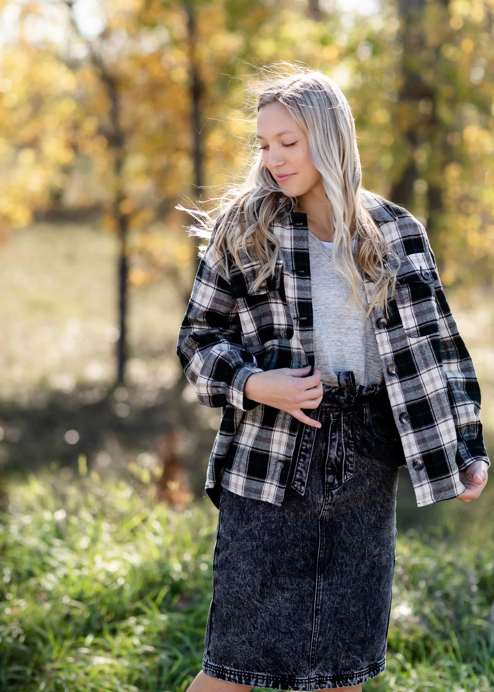 Faux Fur Lined Plaid Button Down Shacket-FINAL SALE