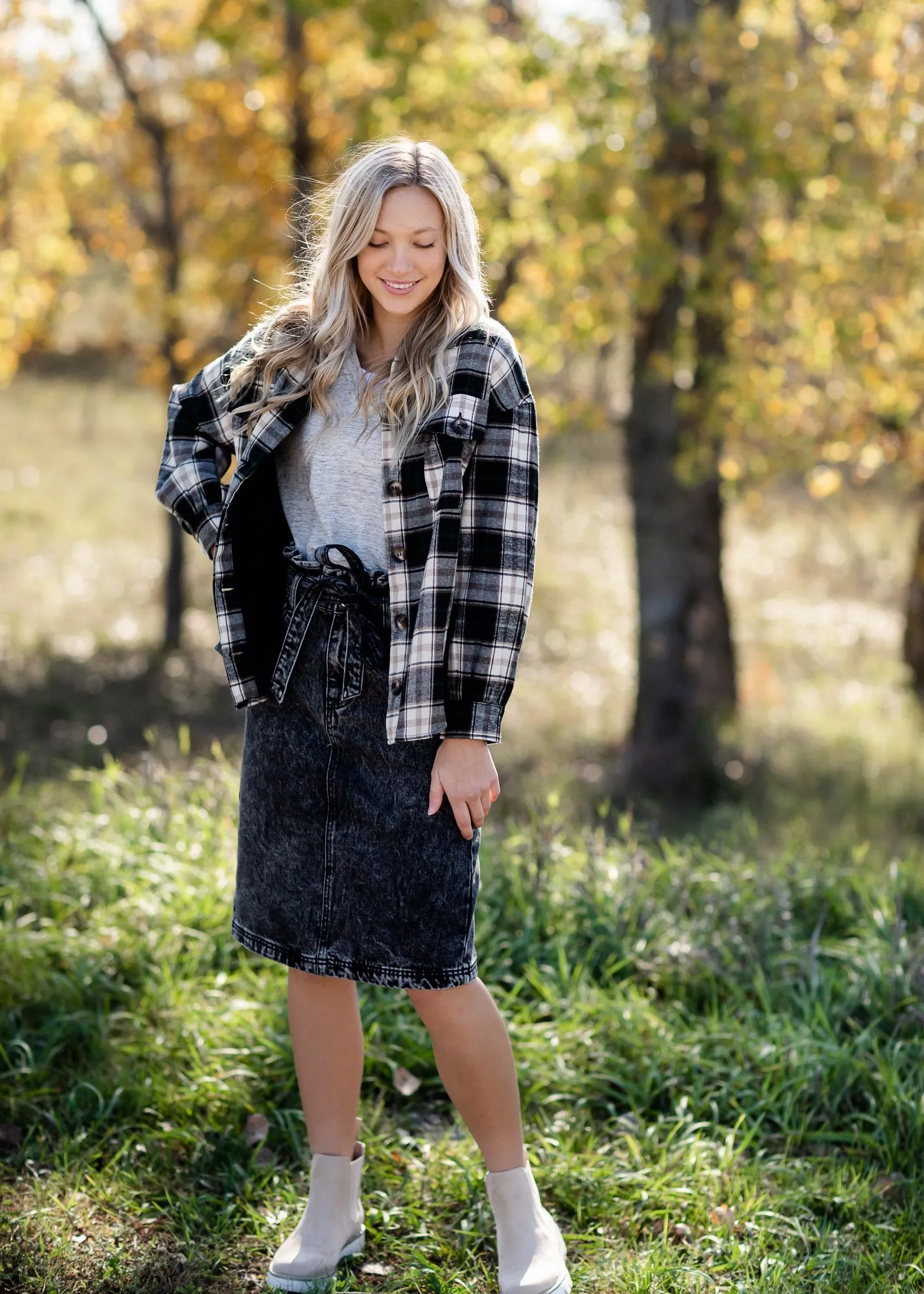 Faux Fur Lined Plaid Button Down Shacket-FINAL SALE