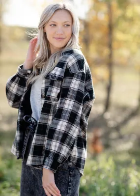 Faux Fur Lined Plaid Button Down Shacket-FINAL SALE