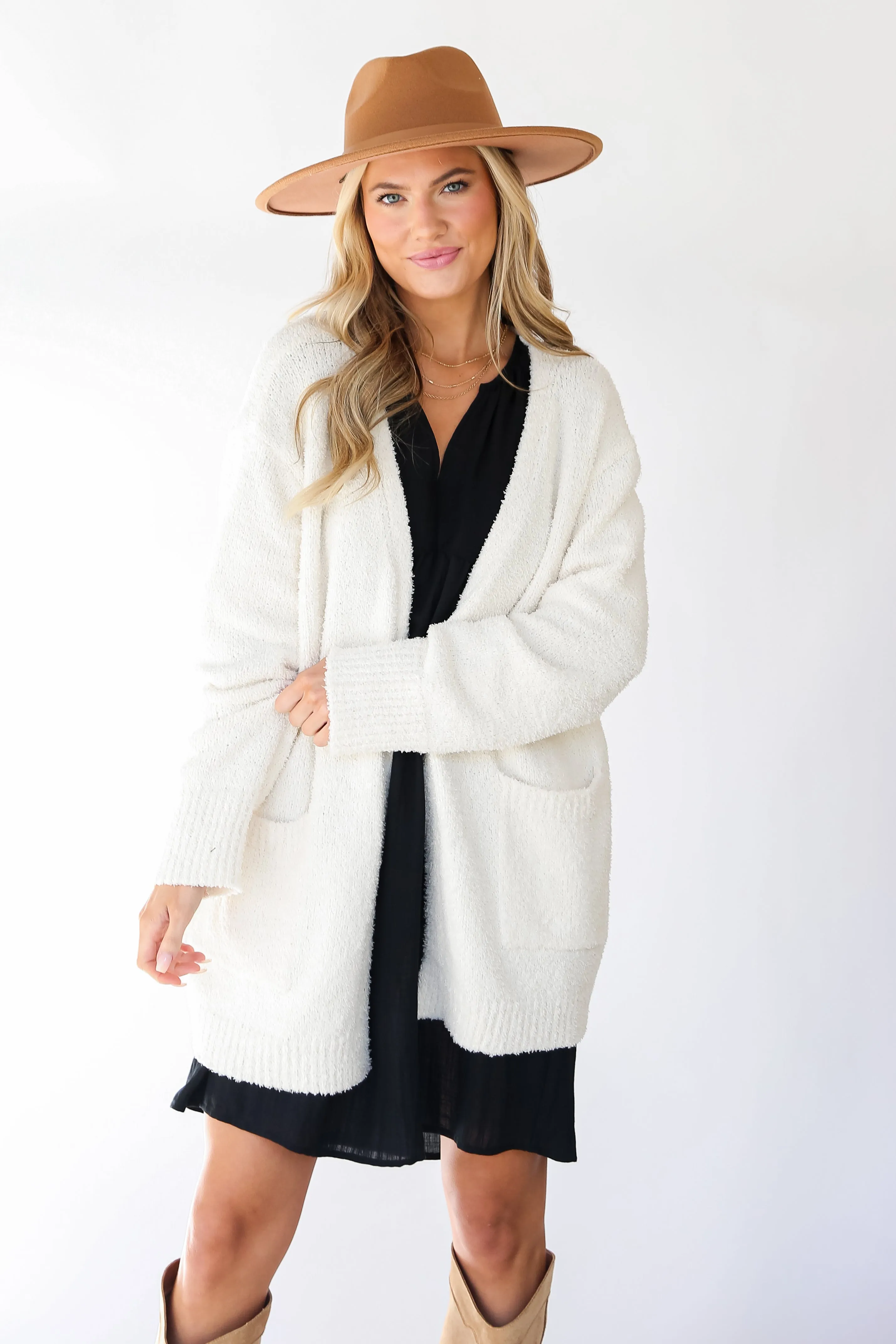 FINAL SALE - Fabulous Allure Ivory Fuzzy Knit Cardigan