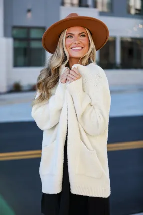 FINAL SALE - Fabulous Allure Ivory Fuzzy Knit Cardigan