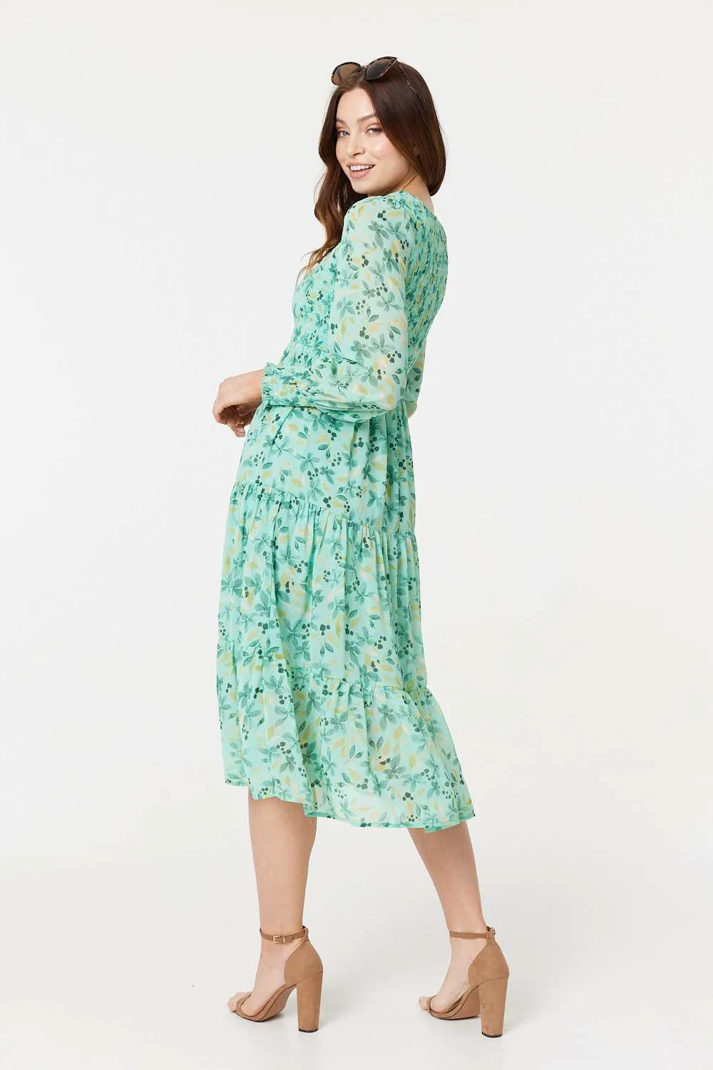 Floral Long Sleeve Midi Smock Dress