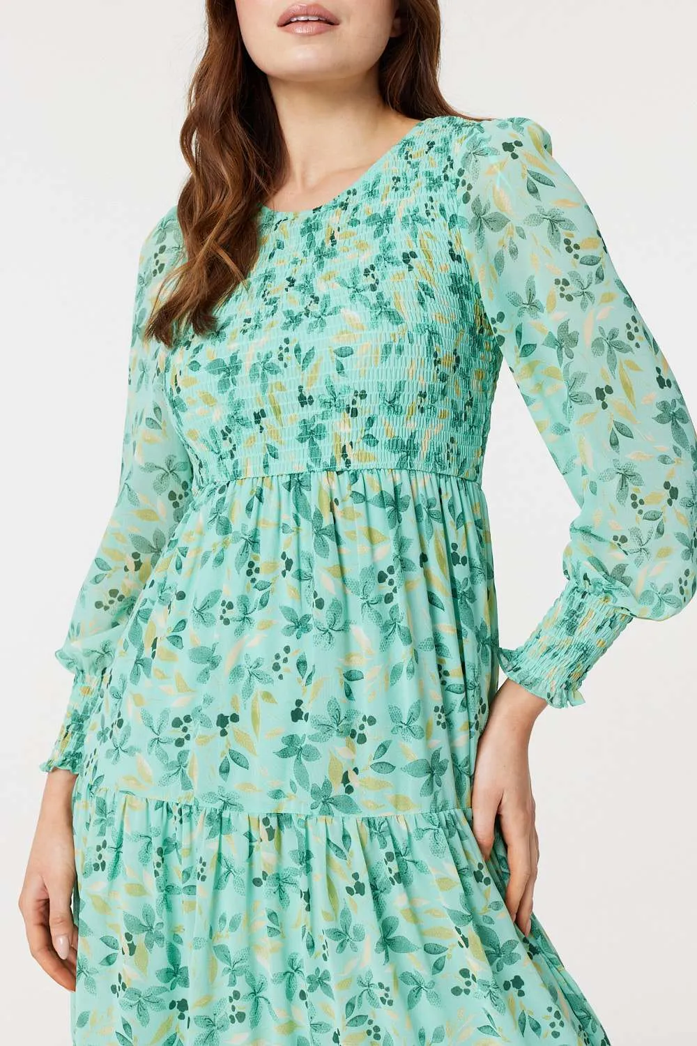 Floral Long Sleeve Midi Smock Dress