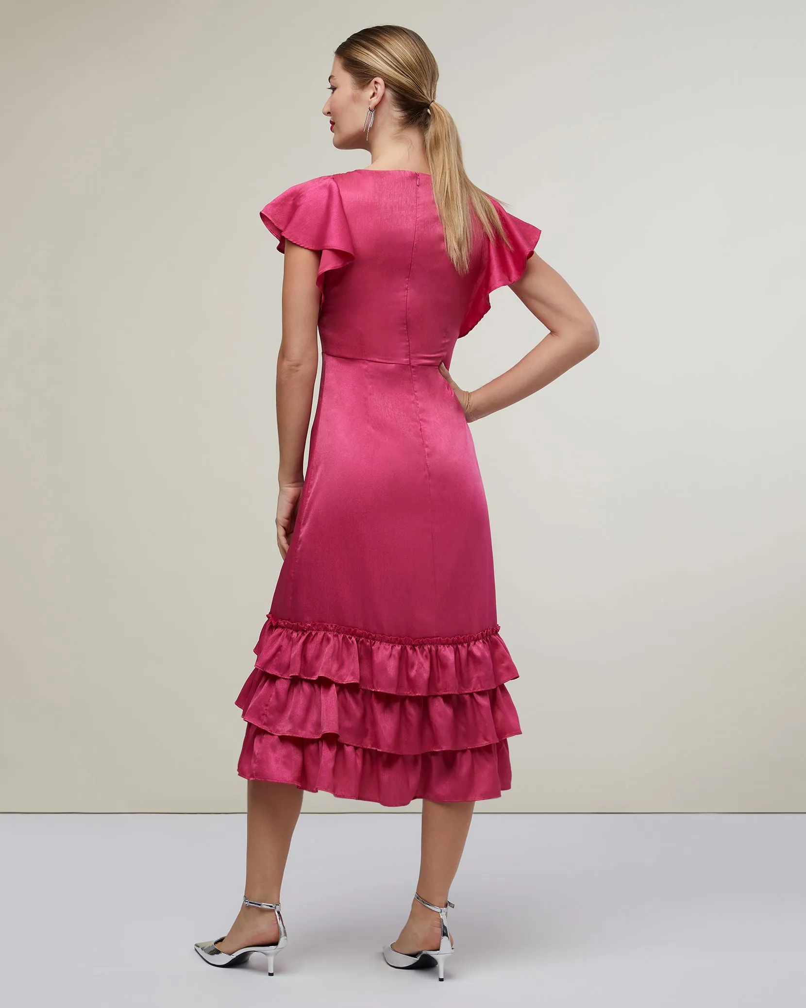 Flutter Sleeve Ruffle Midi Dress