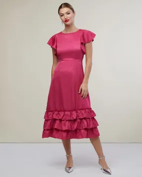 Flutter Sleeve Ruffle Midi Dress