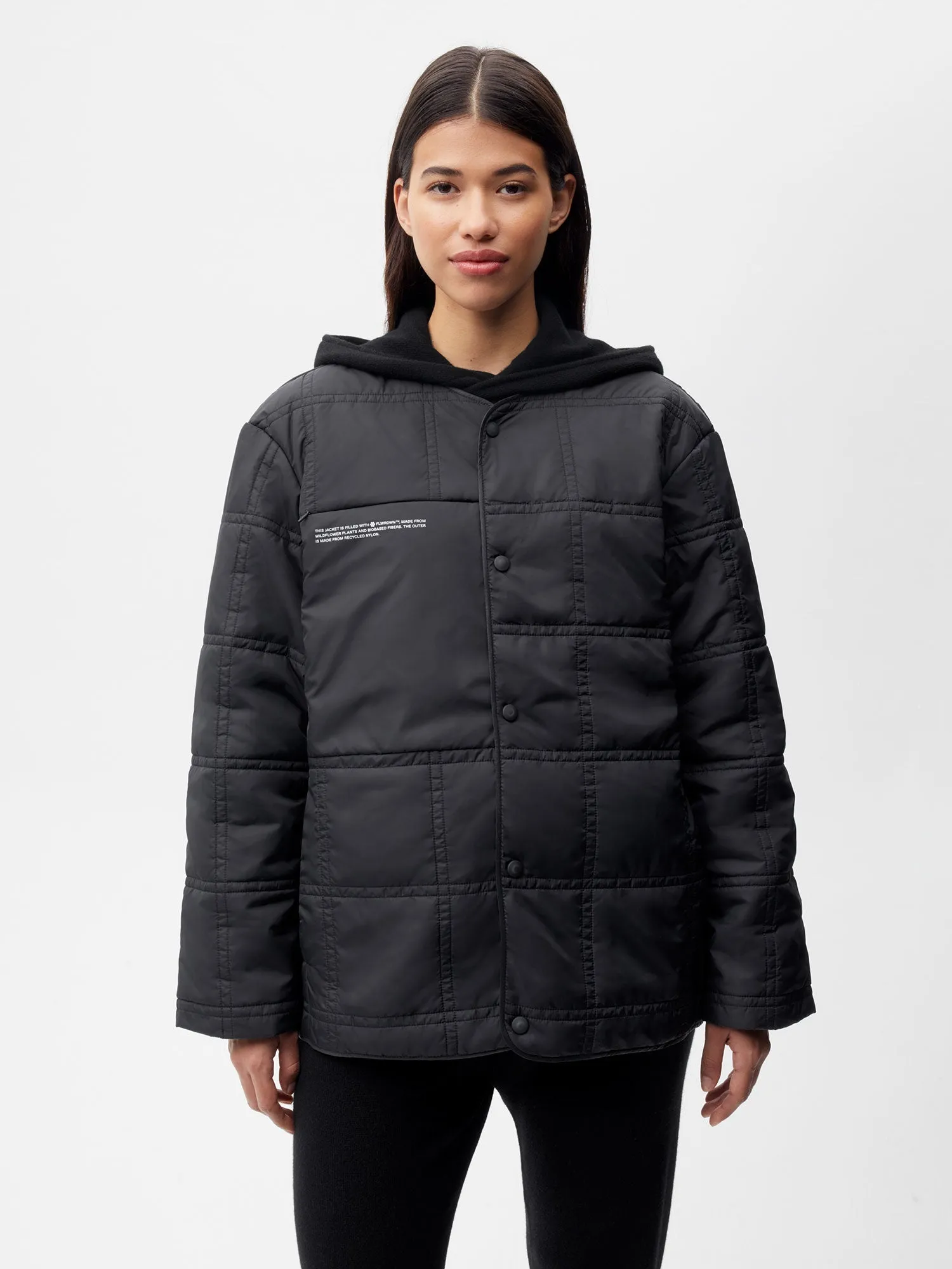 FLWRDWN™ Quilted Collarless Jacket—black