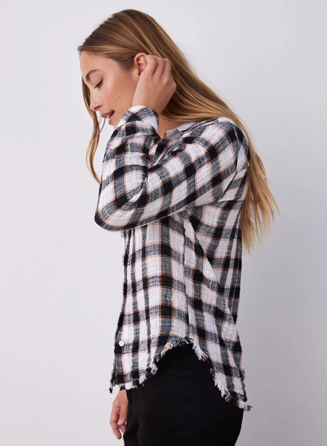 Frayed Hem Button Down - Black & White Check