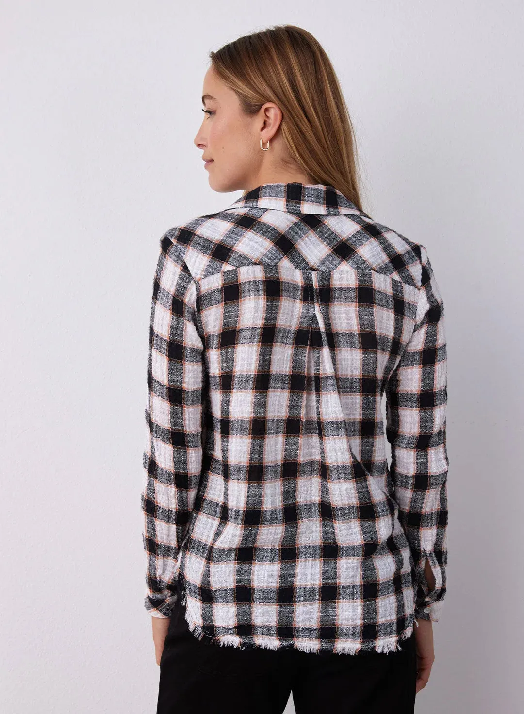 Frayed Hem Button Down - Black & White Check