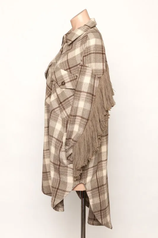 Fringe Oversize Plaid Flannel Shacket