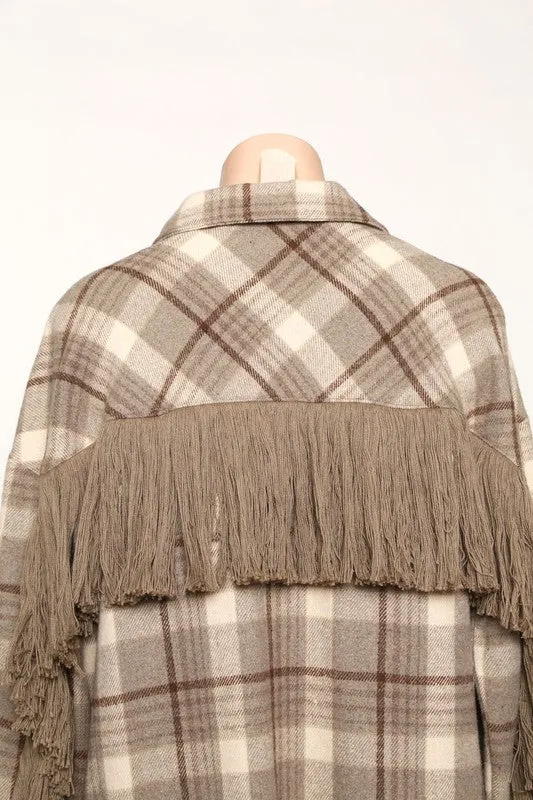 Fringe Oversize Plaid Flannel Shacket