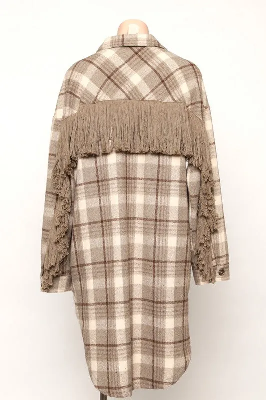 Fringe Oversize Plaid Flannel Shacket