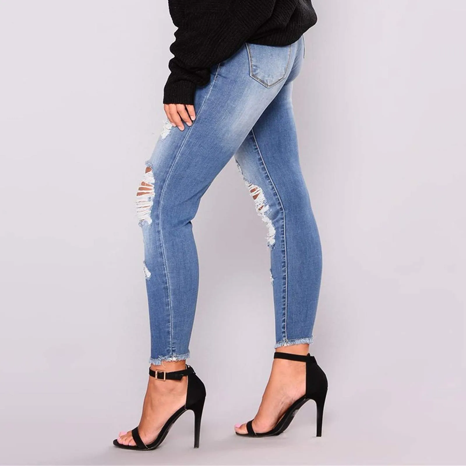 Funki Buys | Pants | Women's High Waist Denim Ripped Jeans