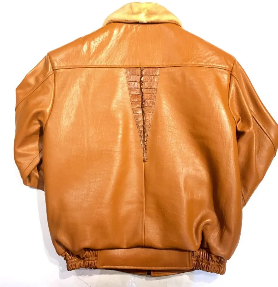 G-Gator 2057 Cognac Alligator/Mink Bomber Jacket