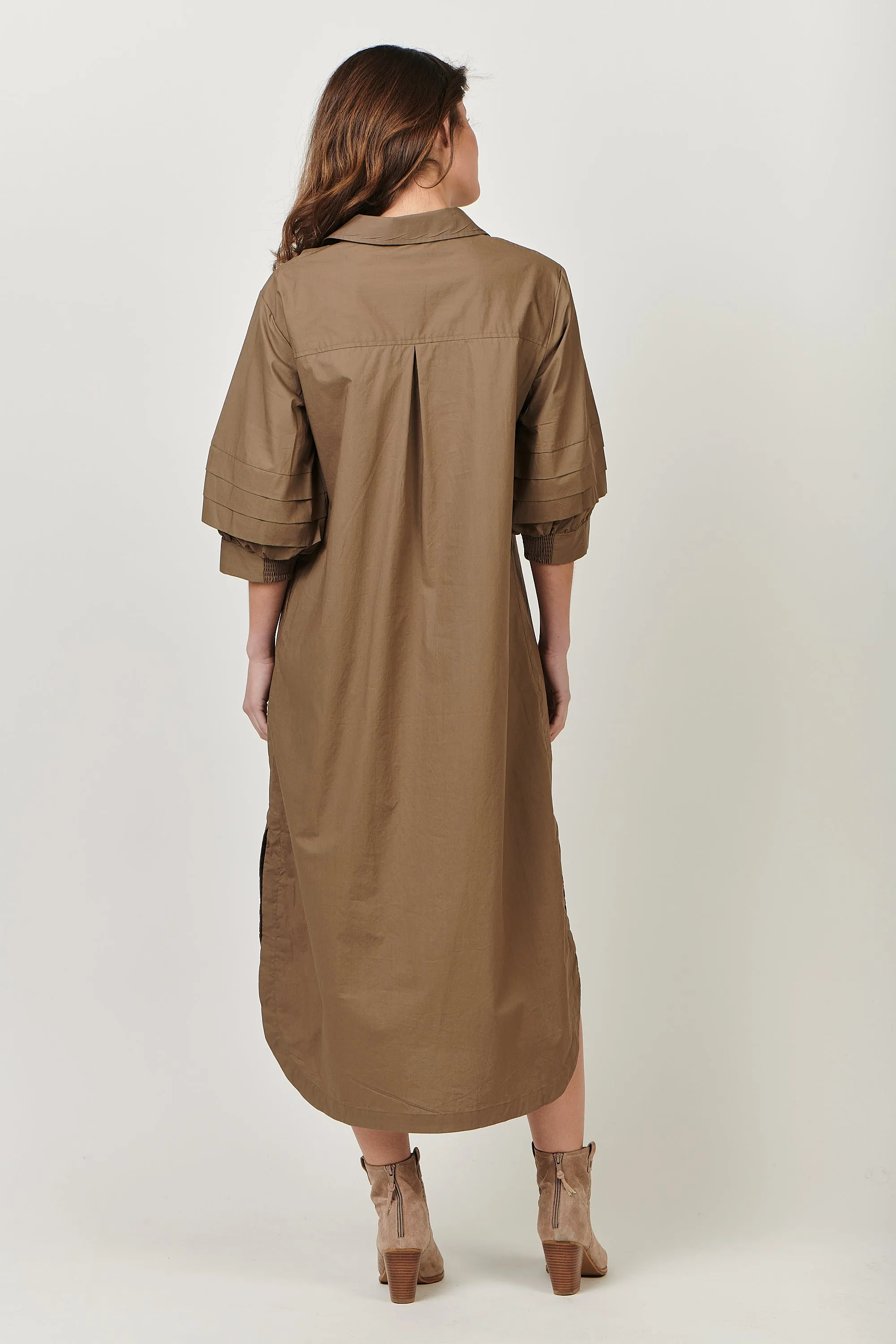 GA488 Shift Midi Dress in Khaki Poplin