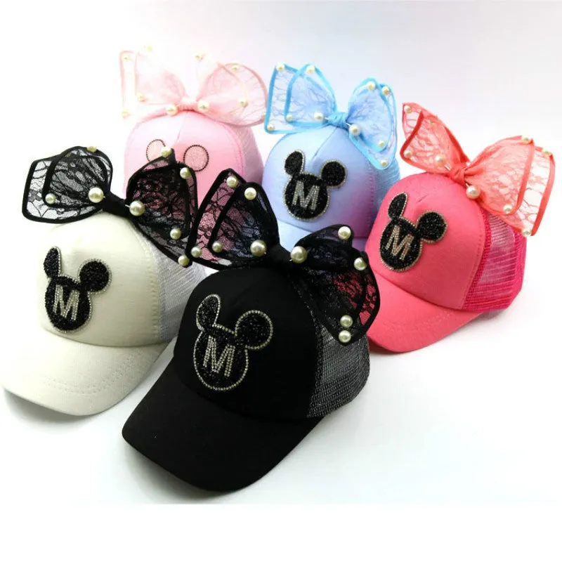 Girl Big Bow With Pearls Baseball Cap