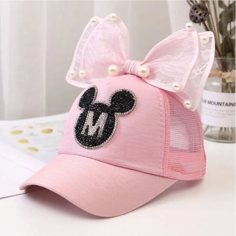 Girl Big Bow With Pearls Baseball Cap