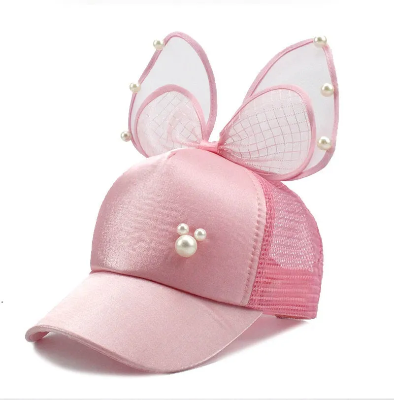 Girl Big Bow With Pearls Baseball Cap