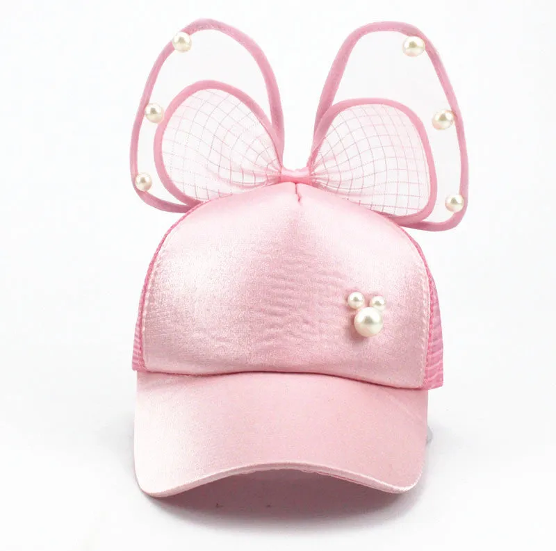 Girl Big Bow With Pearls Baseball Cap