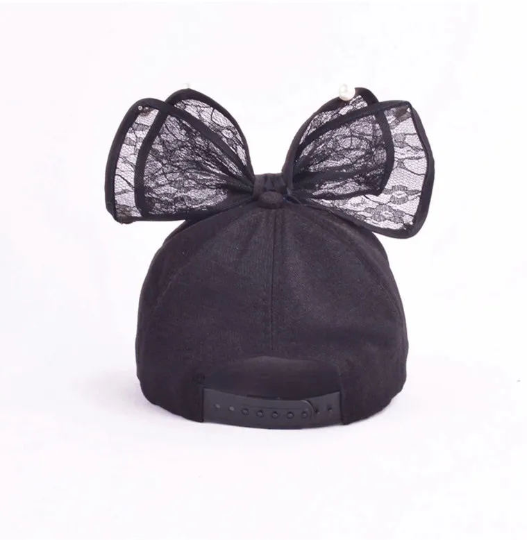 Girl Big Bow With Pearls Baseball Cap