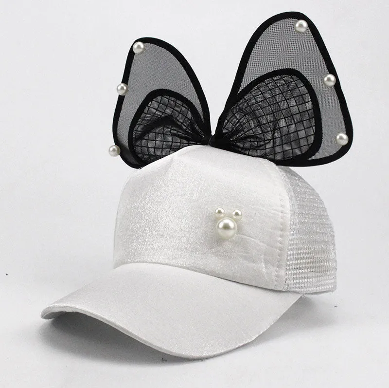 Girl Big Bow With Pearls Baseball Cap