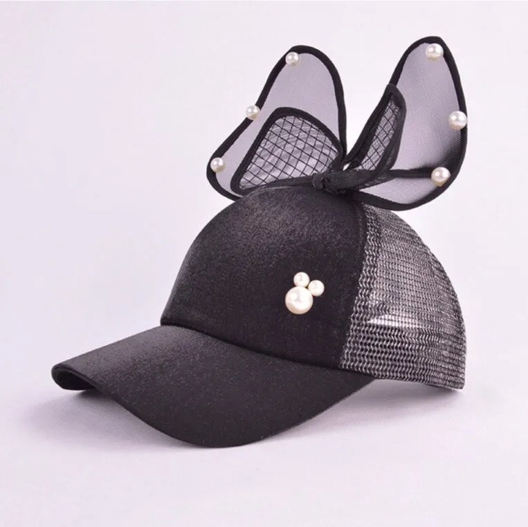 Girl Big Bow With Pearls Baseball Cap