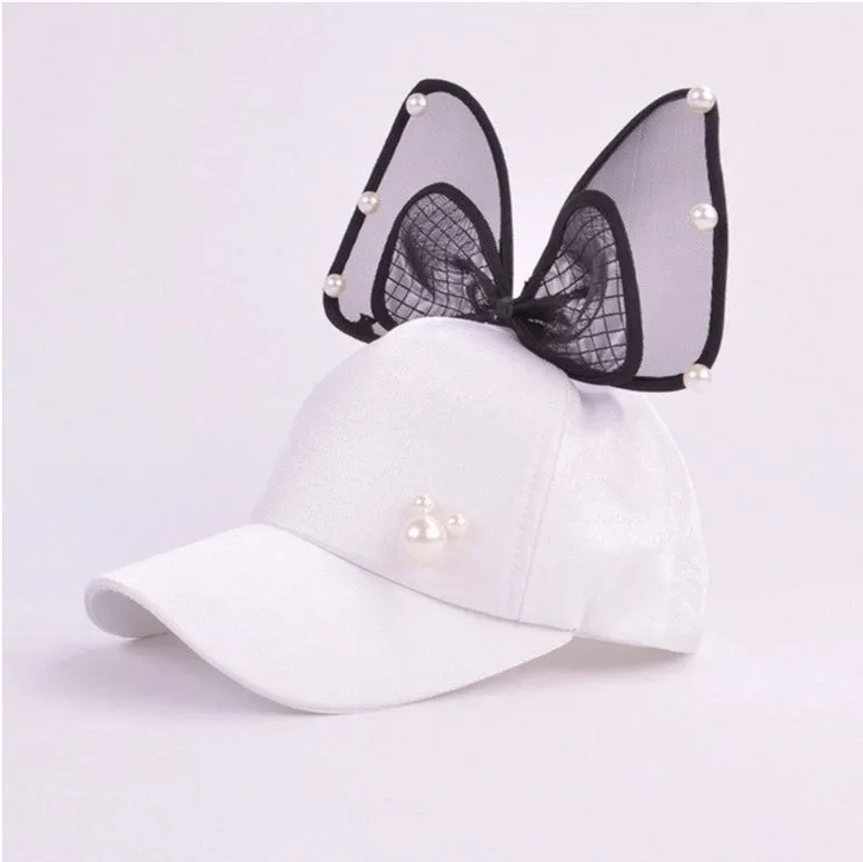 Girl Big Bow With Pearls Baseball Cap