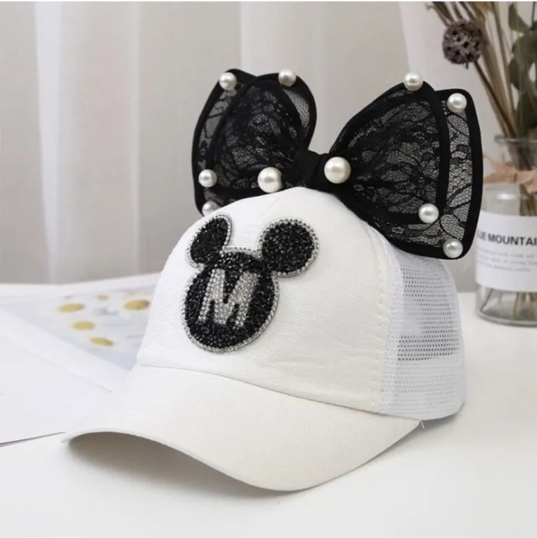 Girl Big Bow With Pearls Baseball Cap