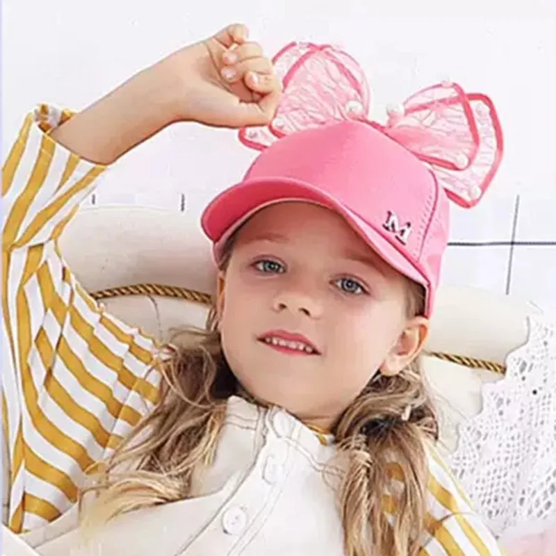 Girl Big Bow With Pearls Baseball Cap