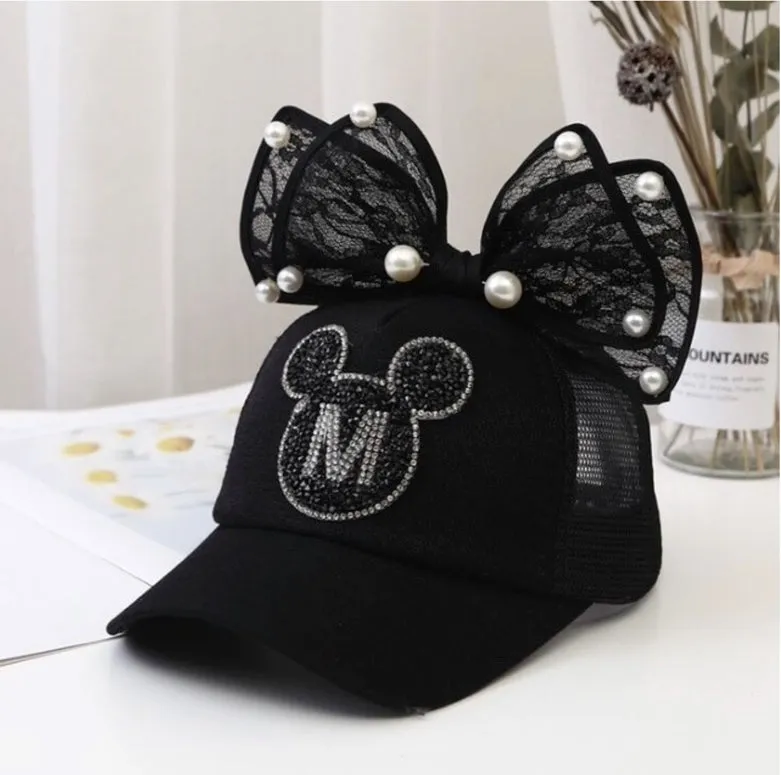 Girl Big Bow With Pearls Baseball Cap