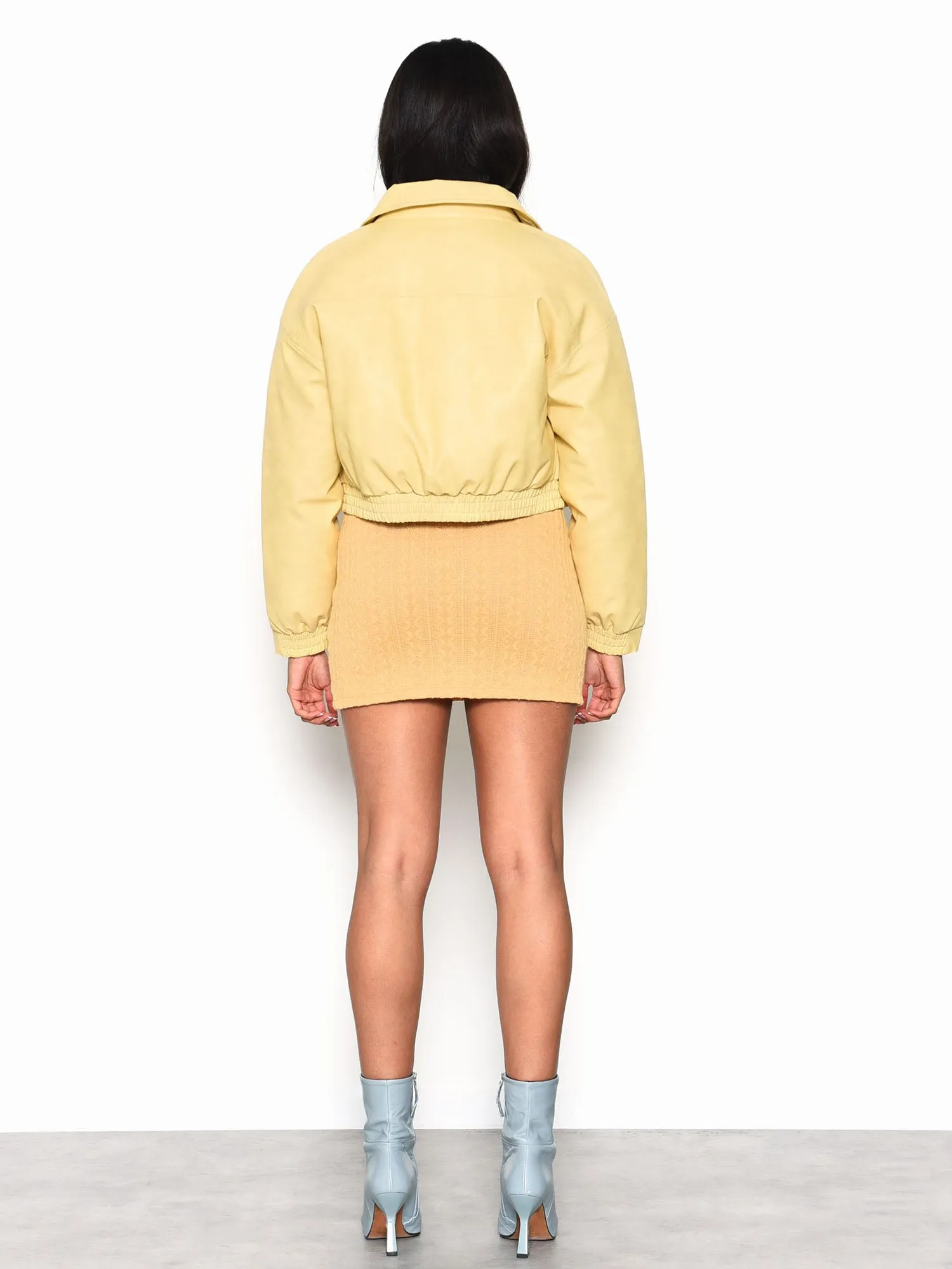 Glamorous Yellow Cropped Faux Leather Jacket