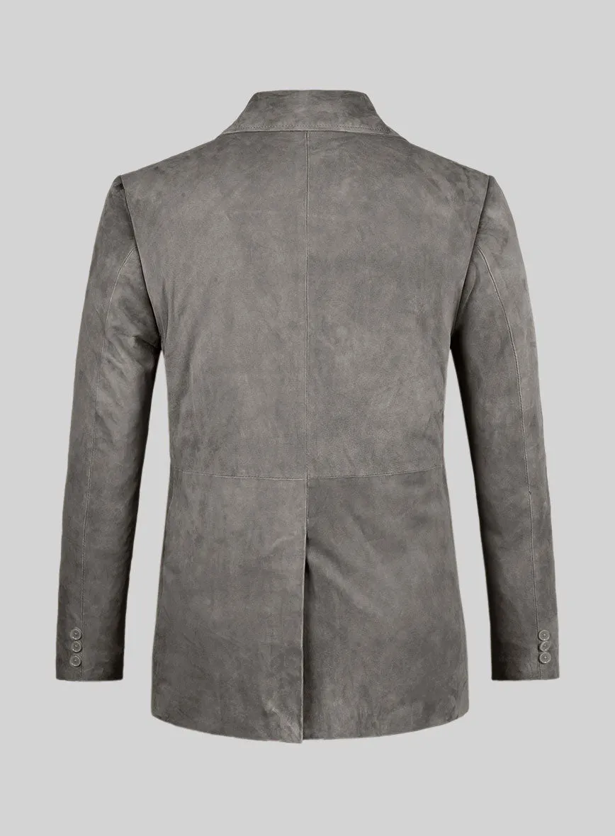 Gray Suede Leather Pea Coat