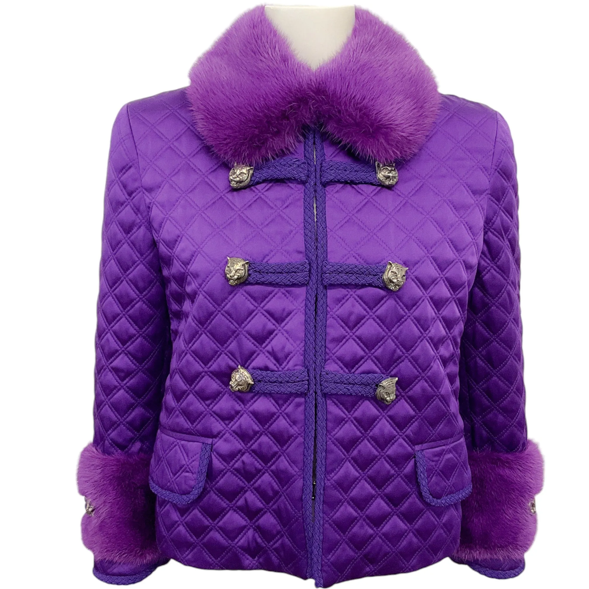 Gucci Purple Quilted Jacket with Removable Mink Collar