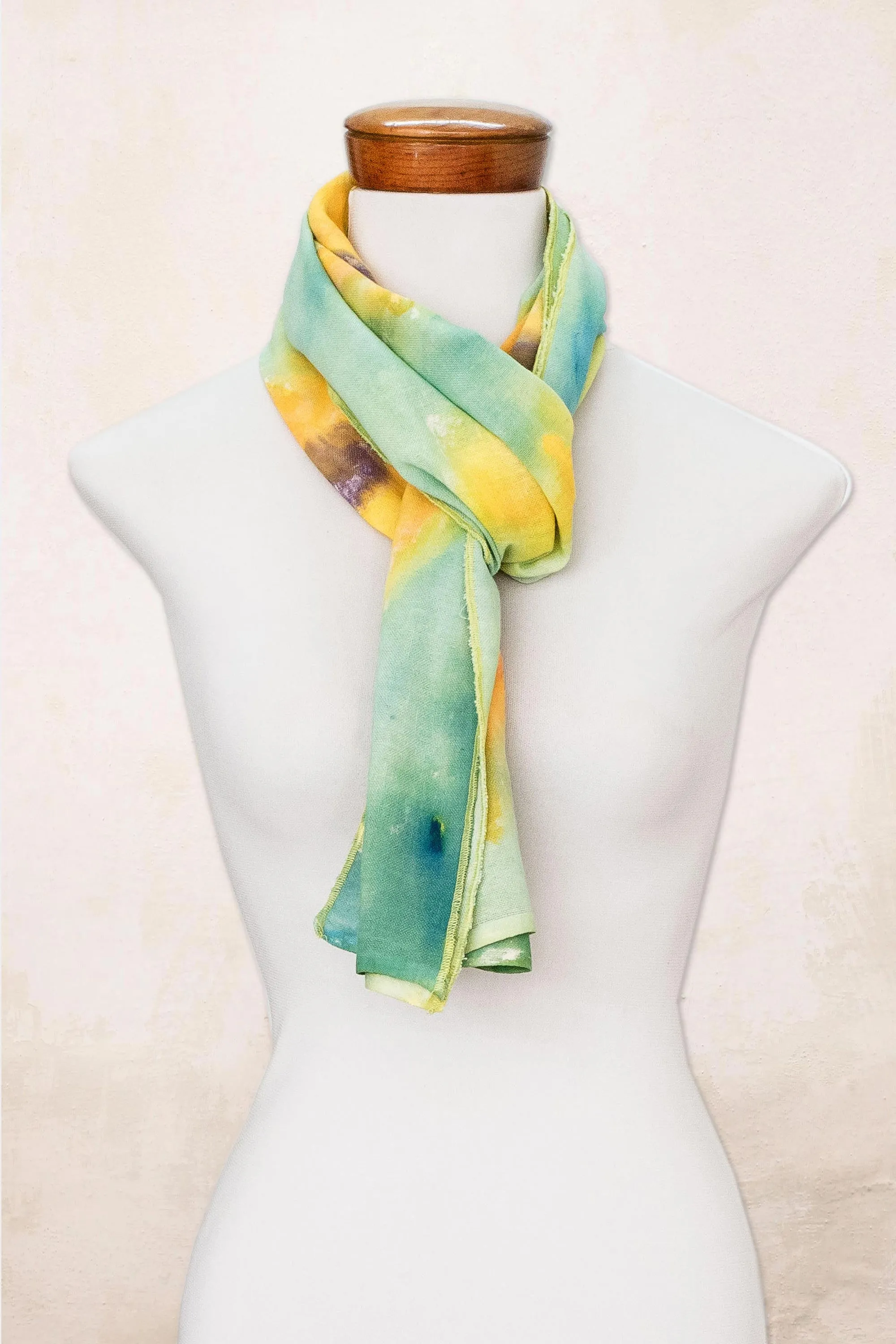 Hand-painted Floral Cotton Scarf from Costa Rica - Sunflower | NOVICA