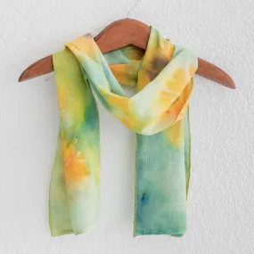 Hand-painted Floral Cotton Scarf from Costa Rica - Sunflower | NOVICA