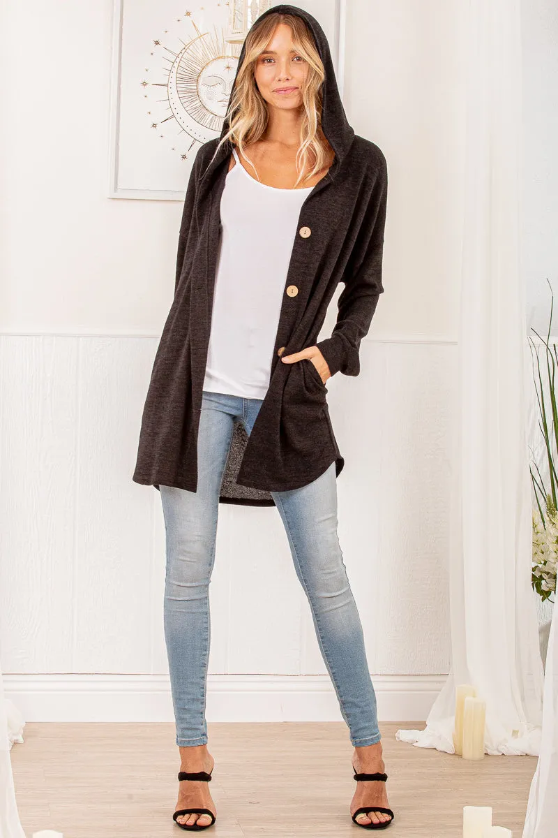 Hooded Button Down Cardigan