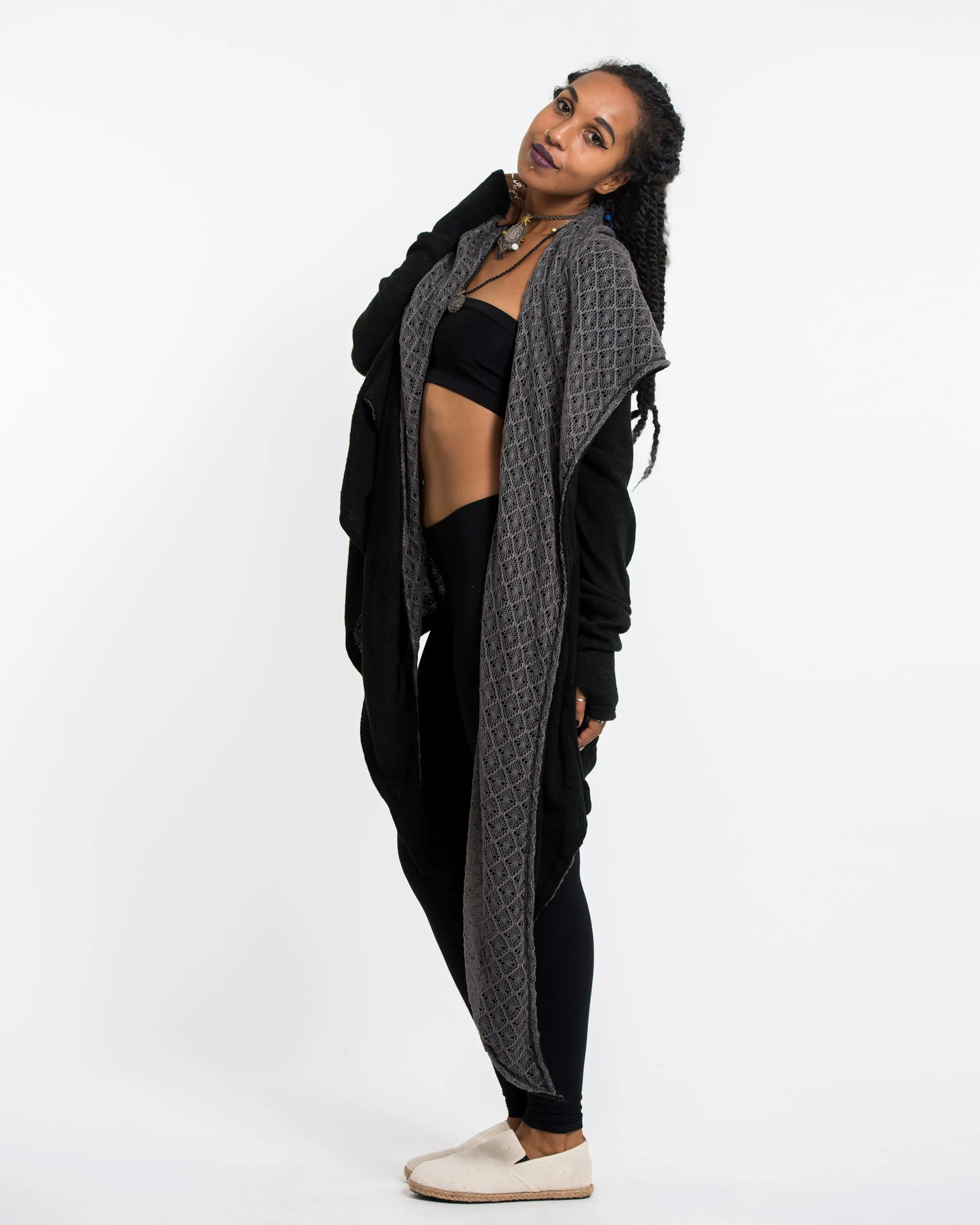 Hoodie Shawl Cardigan in Black