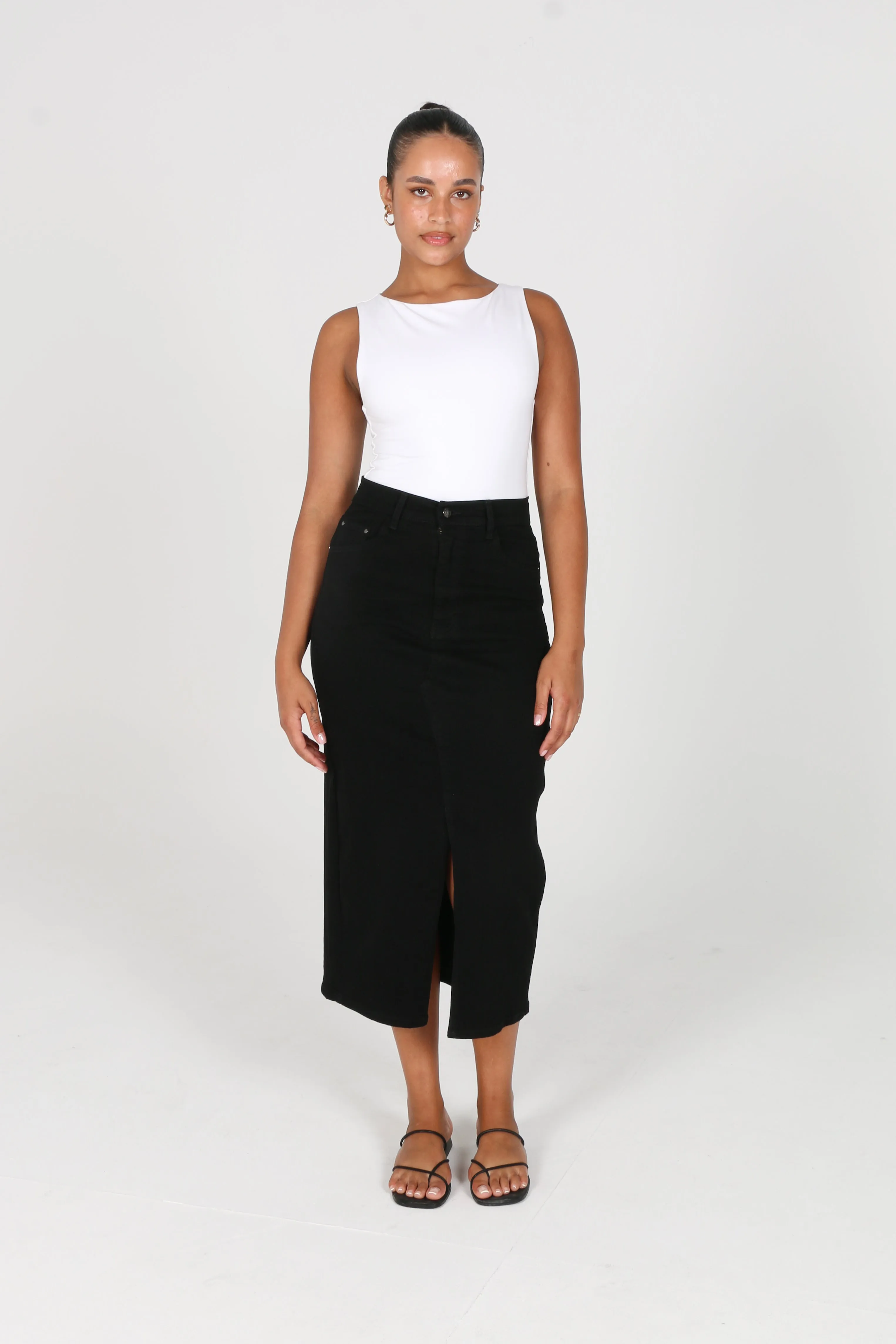 HUDSON DENIM MIDI SKIRT BLACK