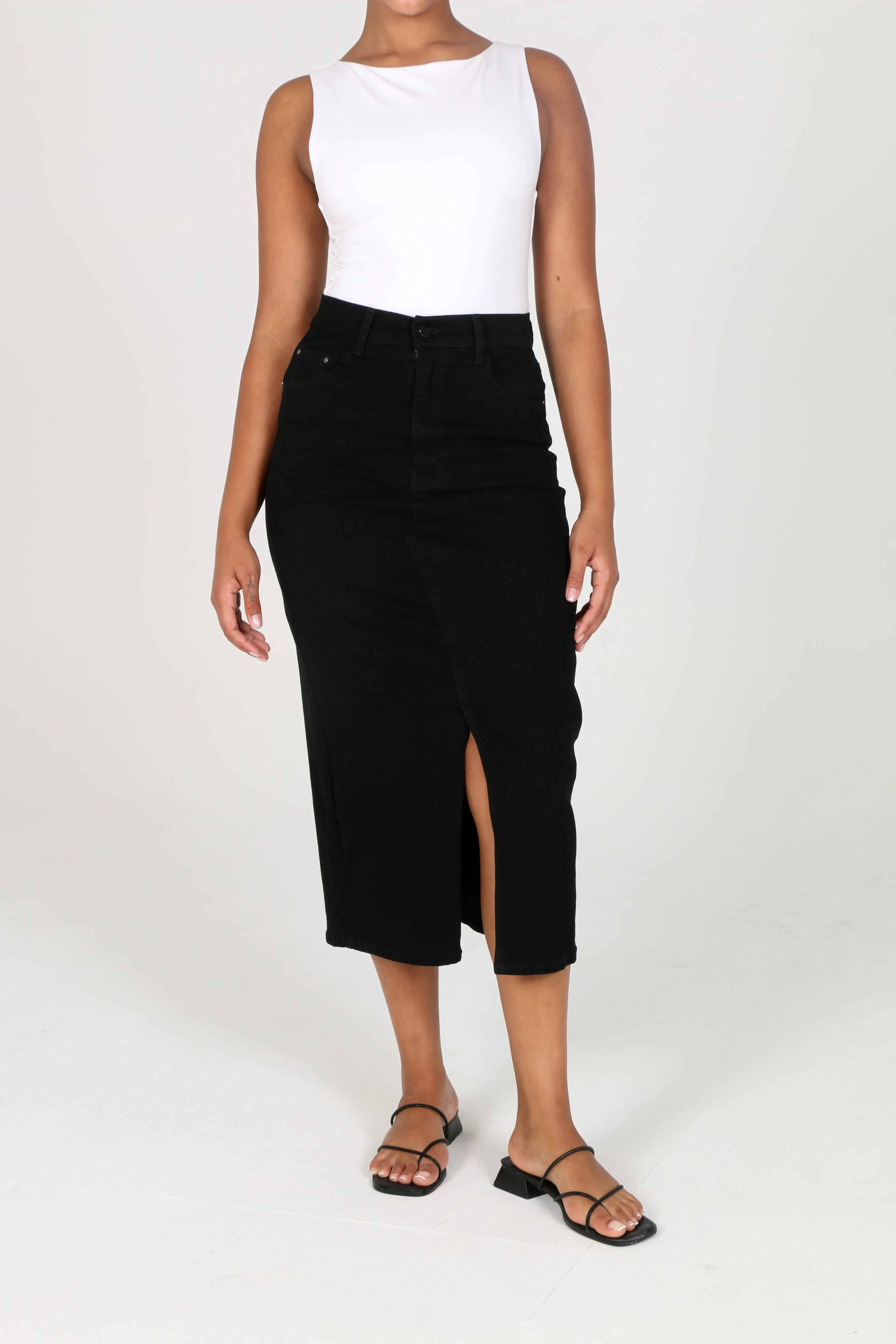 HUDSON DENIM MIDI SKIRT BLACK