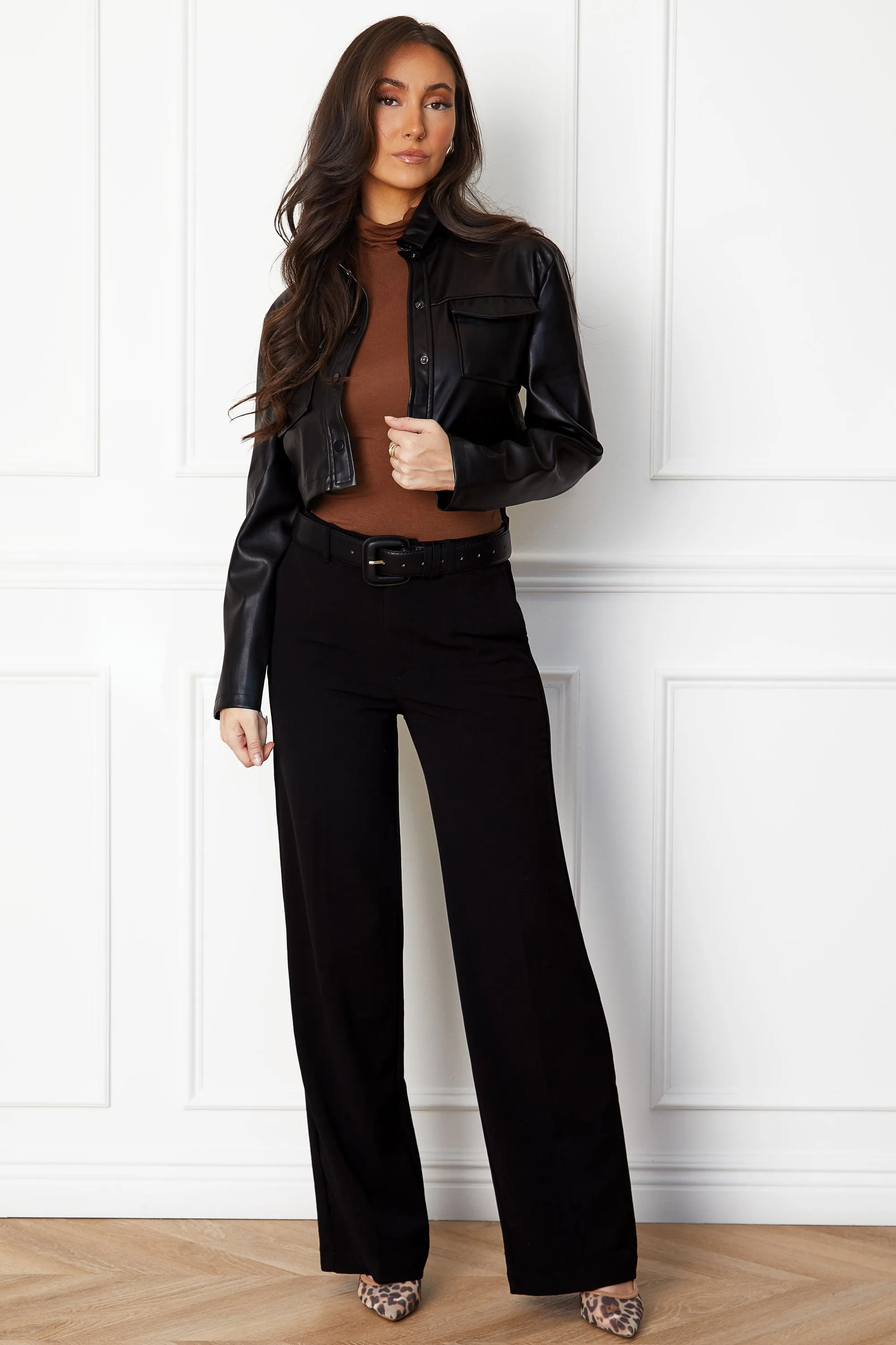 Irma Black Vegan Leather Cropped Jacket