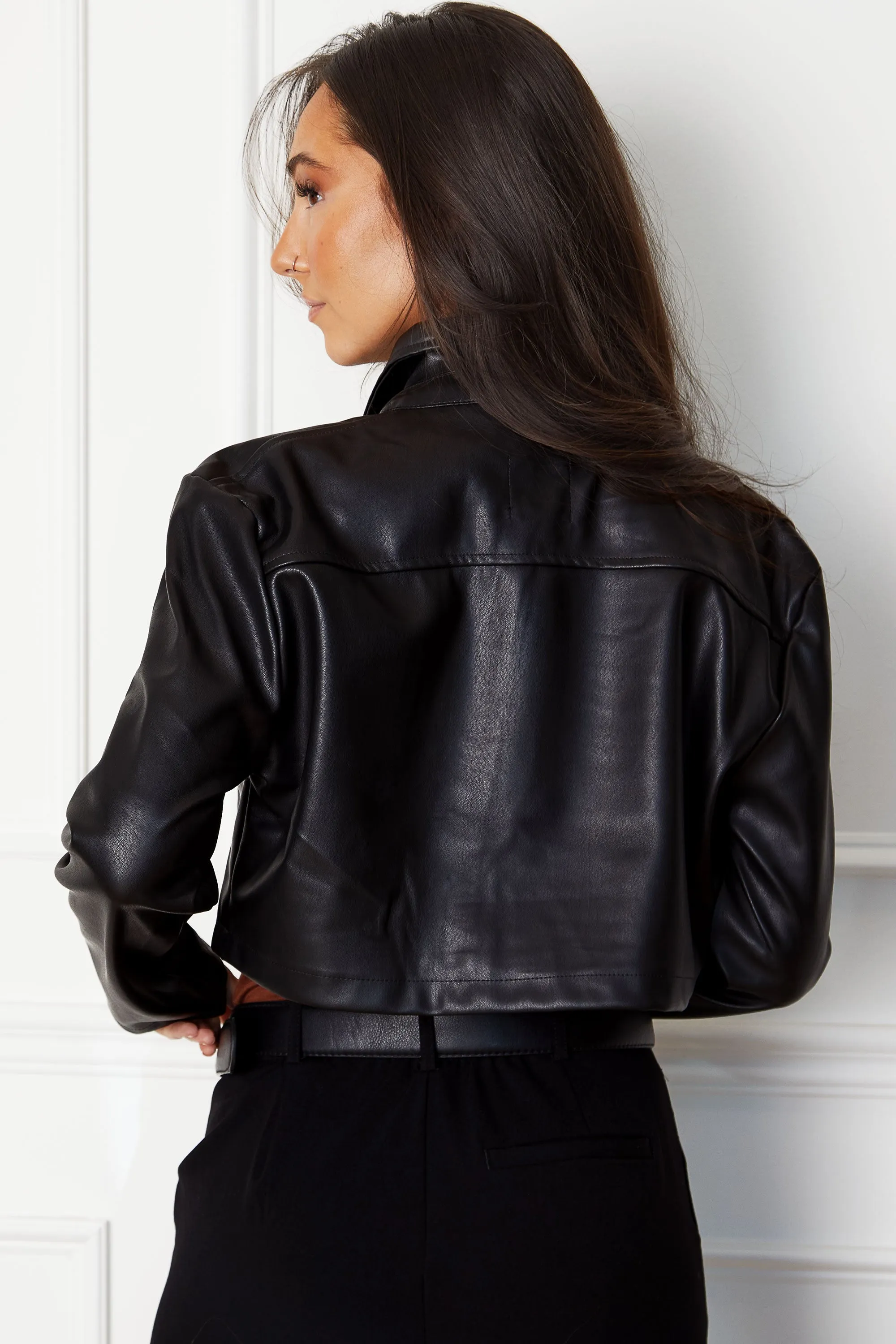 Irma Black Vegan Leather Cropped Jacket