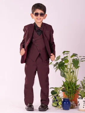 Jashvi Boys' Black And Maroon Shirt Blazer Waist Coat And Pant