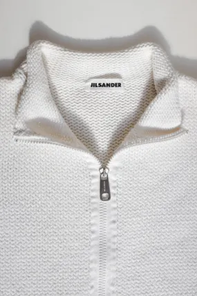 JIL SANDER WHITE COTTON ZIP TROYER KNIT