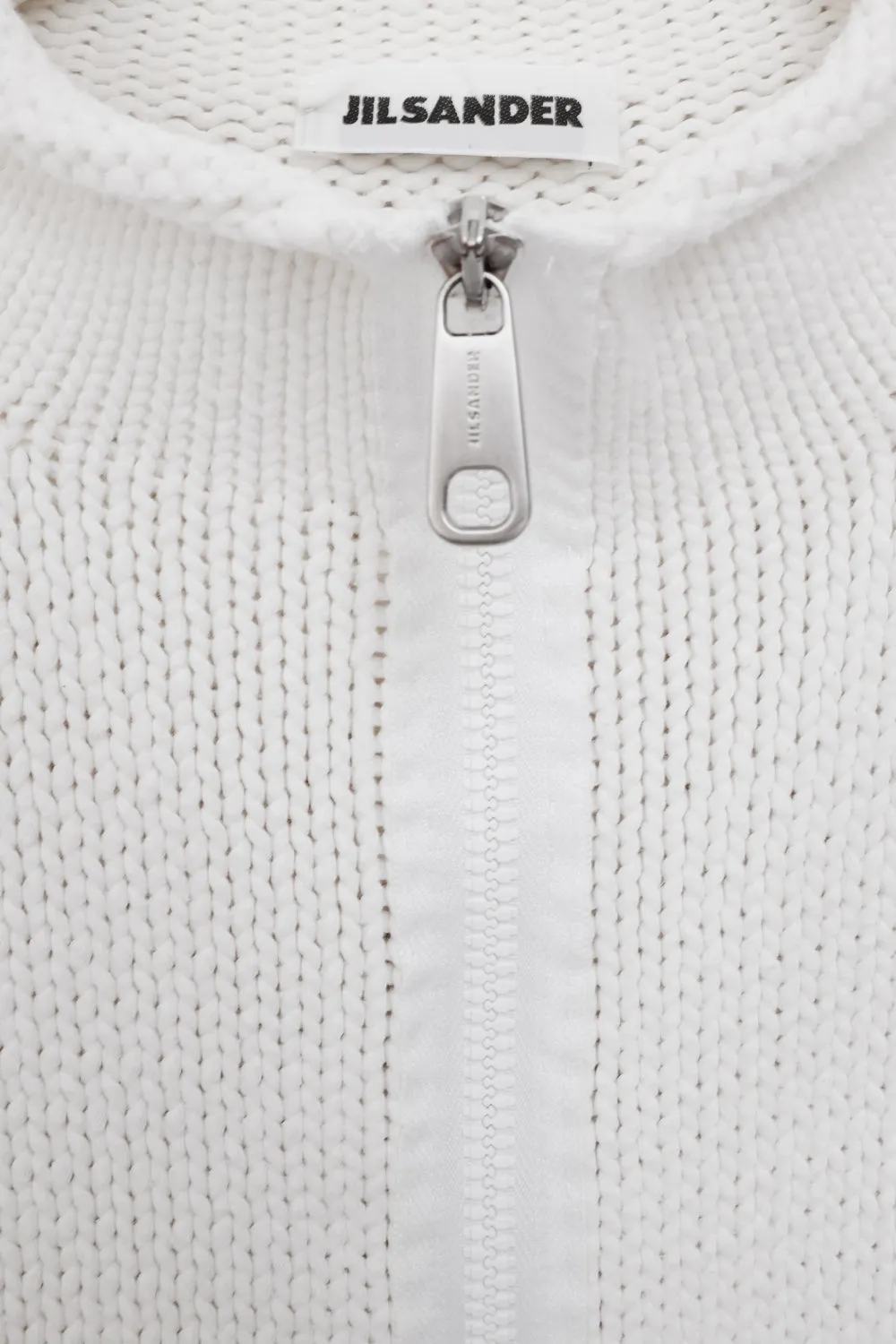 JIL SANDER WHITE COTTON ZIP TROYER KNIT