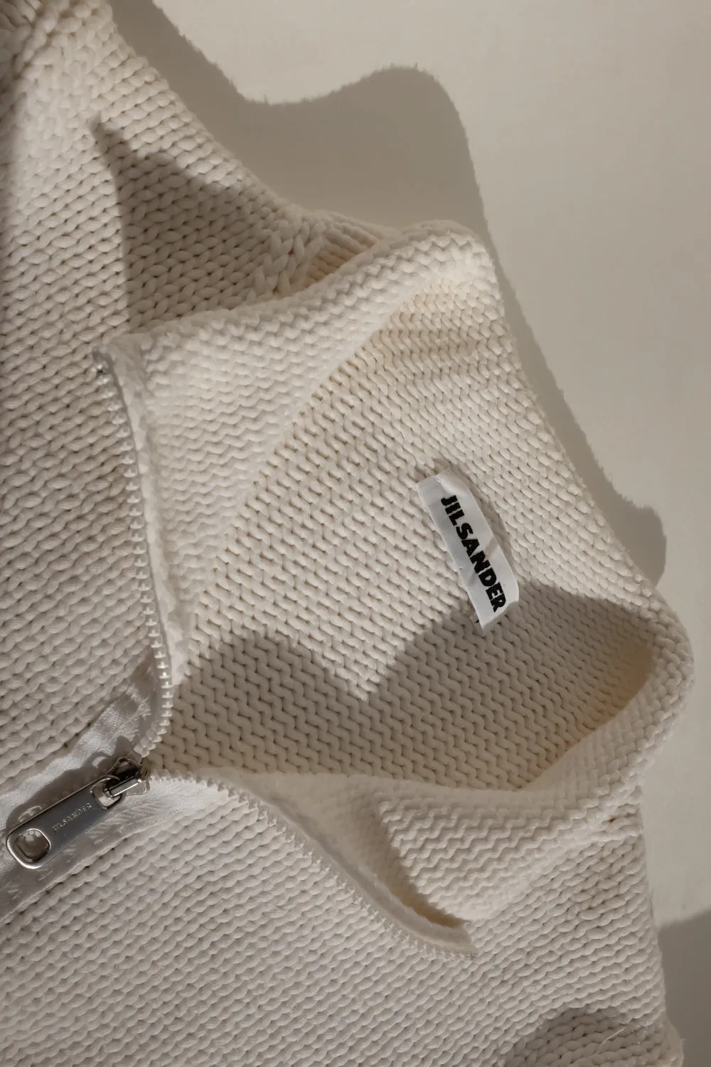 JIL SANDER WHITE COTTON ZIP TROYER KNIT