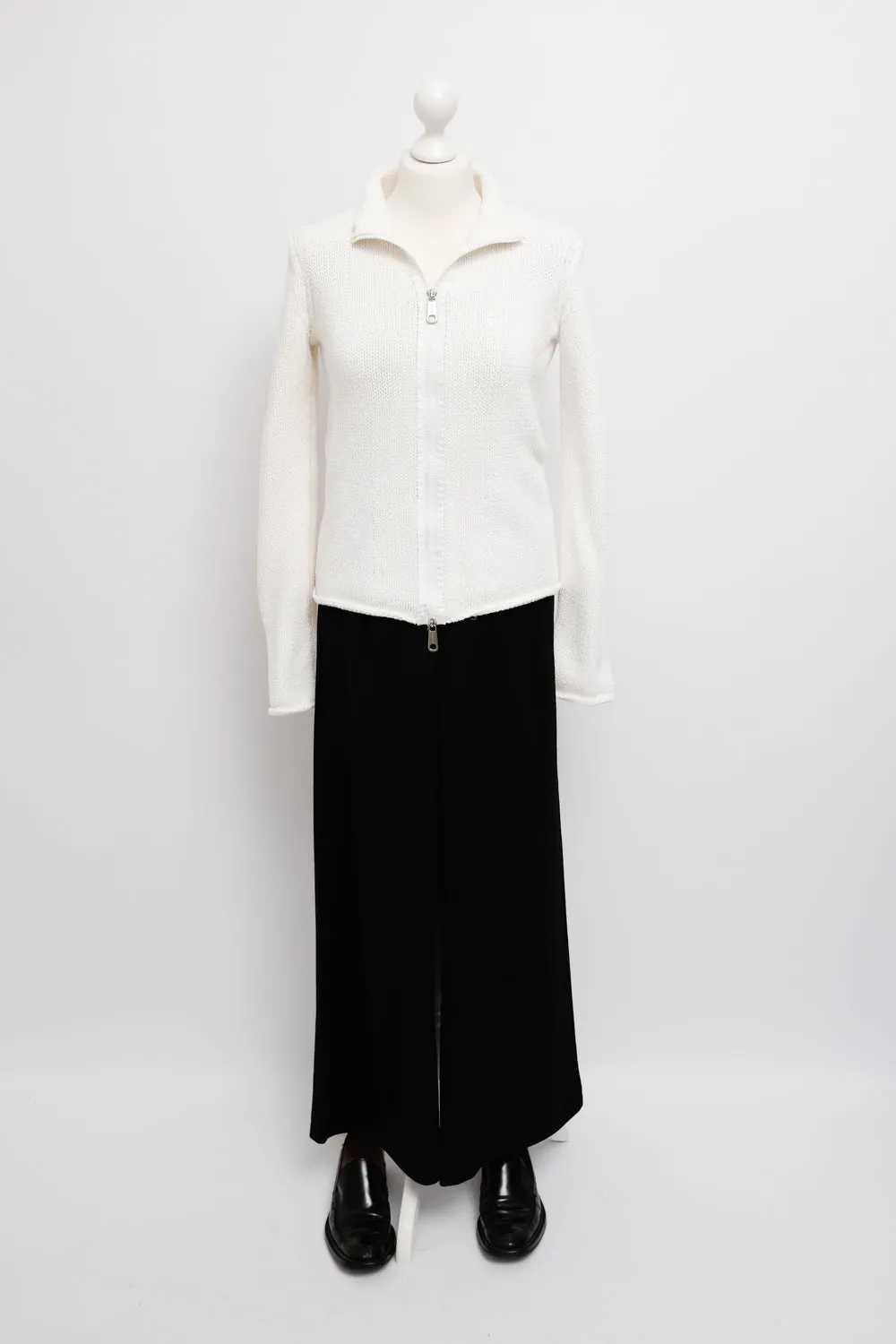 JIL SANDER WHITE COTTON ZIP TROYER KNIT