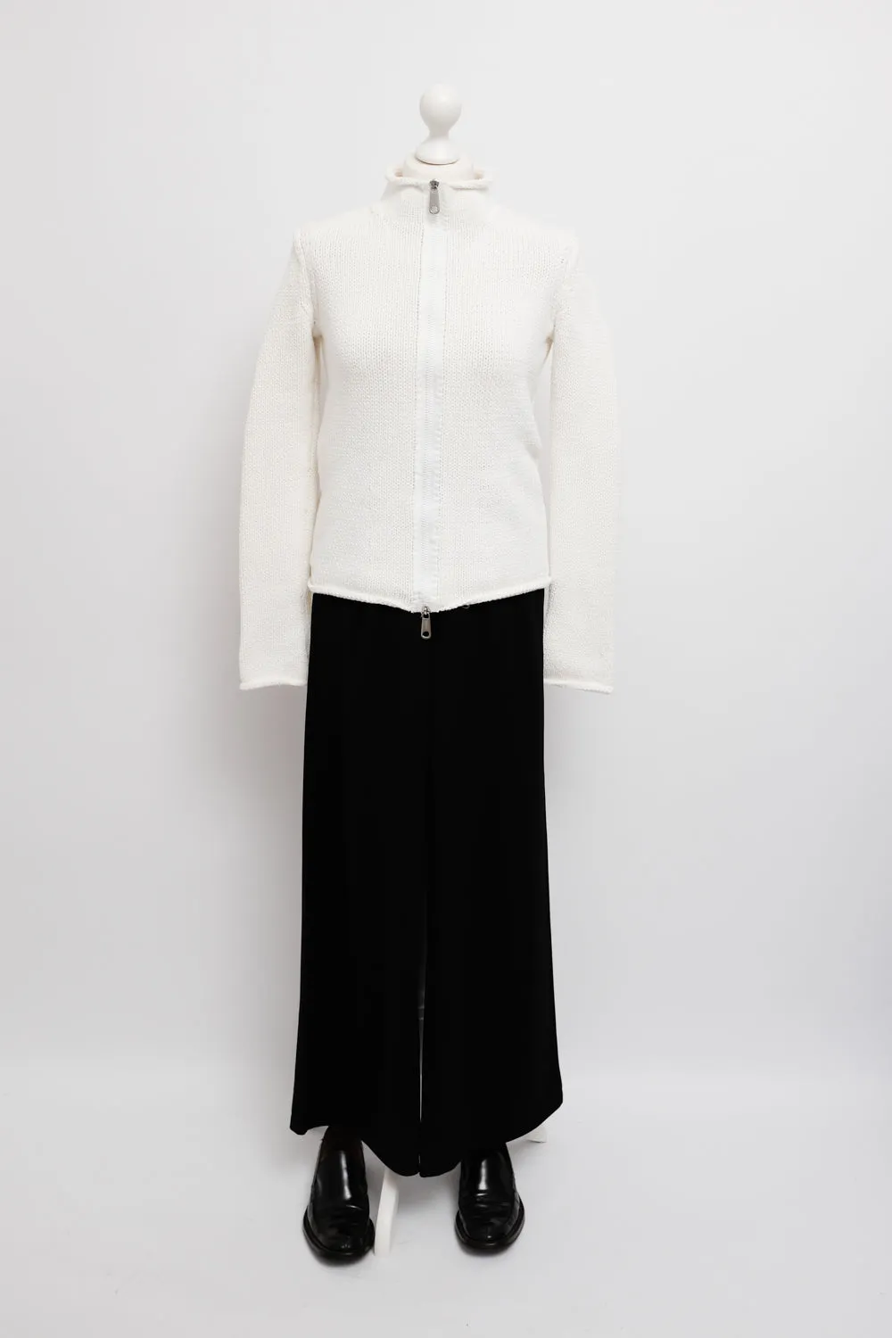 JIL SANDER WHITE COTTON ZIP TROYER KNIT